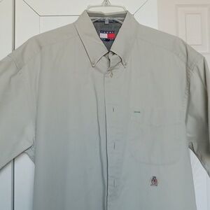 Tommy Hilfiger Vintage Short Sleeve Button Down Shirt Size M Tan Color EUC